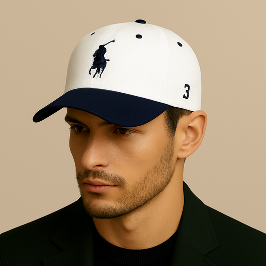 Casquette Ralph Lauren Big Pony chino Blanc bleu marine